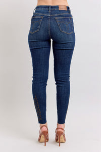 DARKWASH WESTERN EMBROIDERY DETAIL HIGH WAIST SKINNY JUDY BLUE DENIM