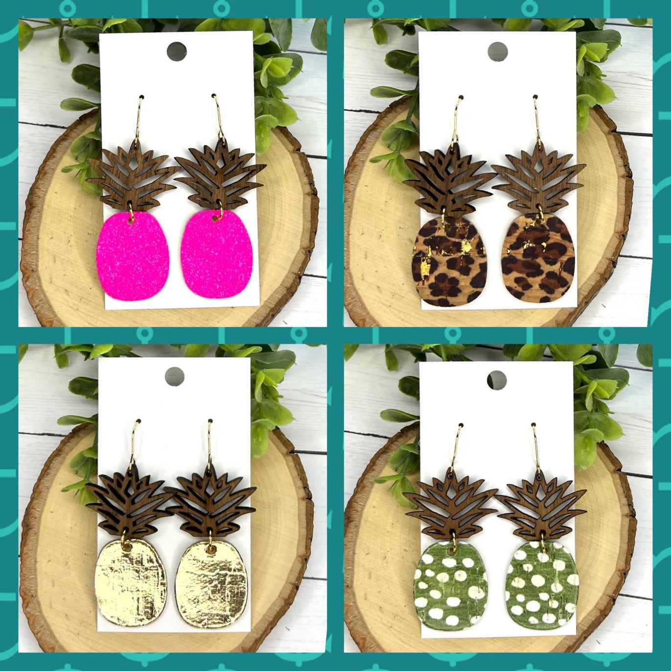 WOOD TOPPER FOR "CROWN" OF LEATHER PINEAPPLE HANDMADE EARRINGS BY B.O.D