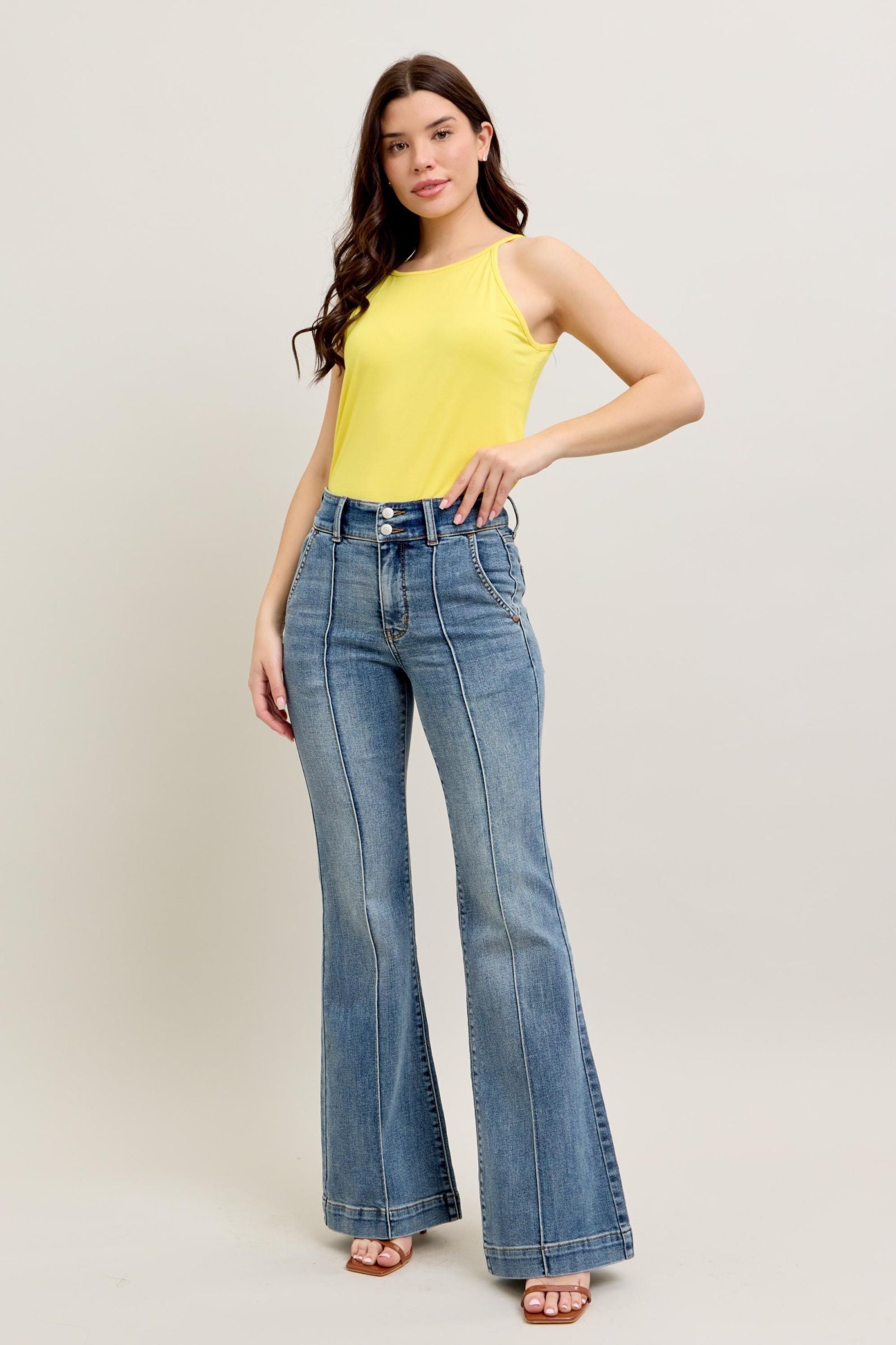 HIGH WAIST TROUSER FLARE MEDIUM WASH JUDY BLUE DENIM