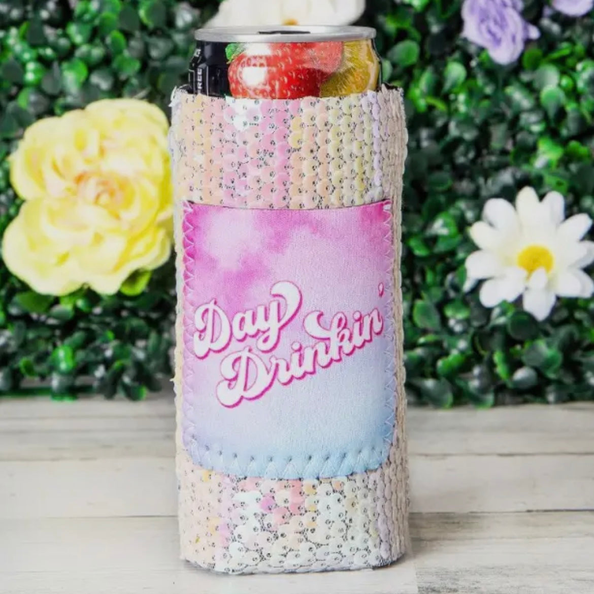 Sequin Slim Can Koozie with Pocket (Skinny Cans)