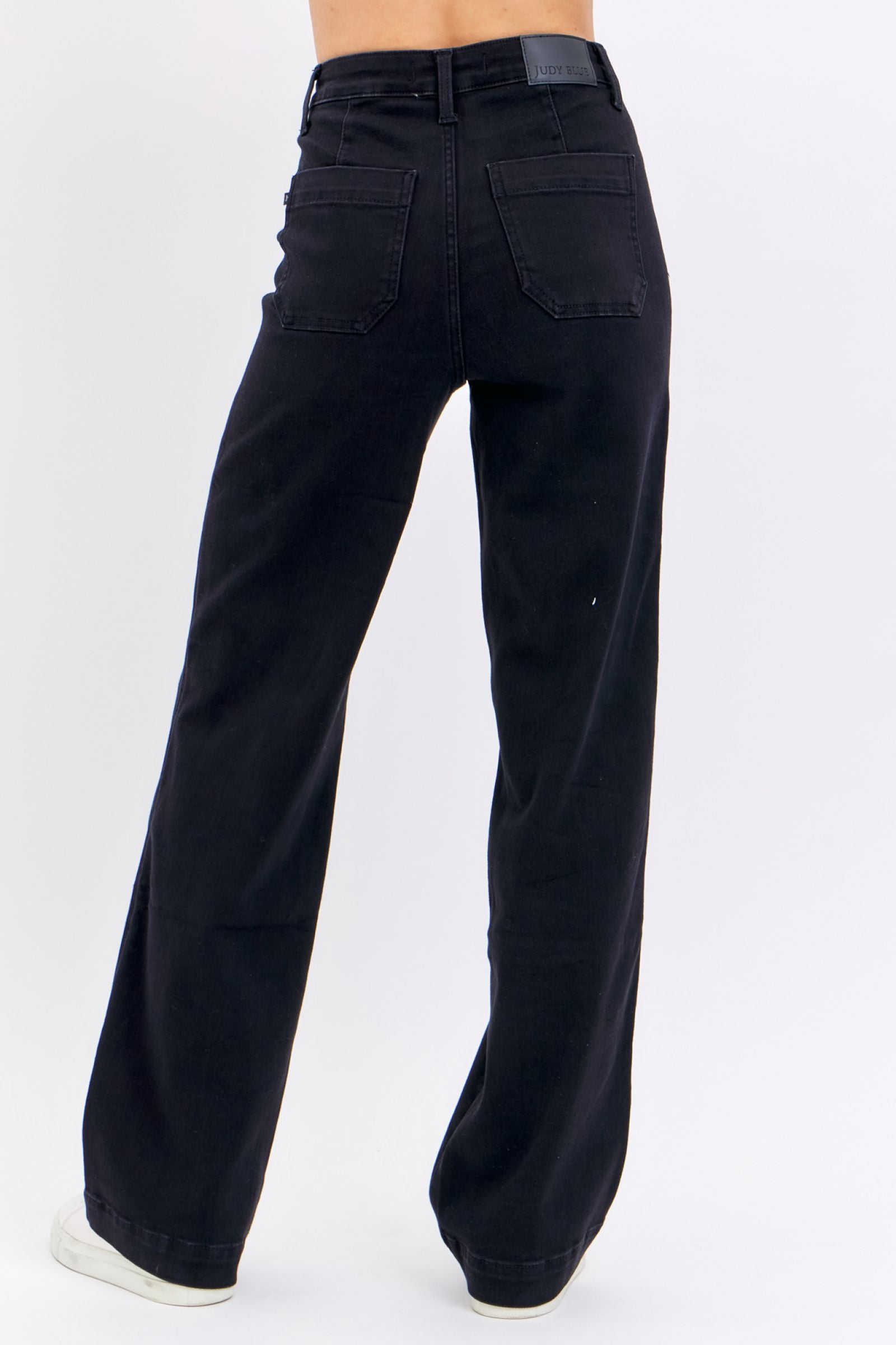 BLACK HIGH WAIST PATCH POCKET STRAIGHT JUDY BLUE DENIM-PLUS