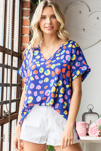 ROYAL BLUE MULTI ABSTRACT ANIMAL TOP