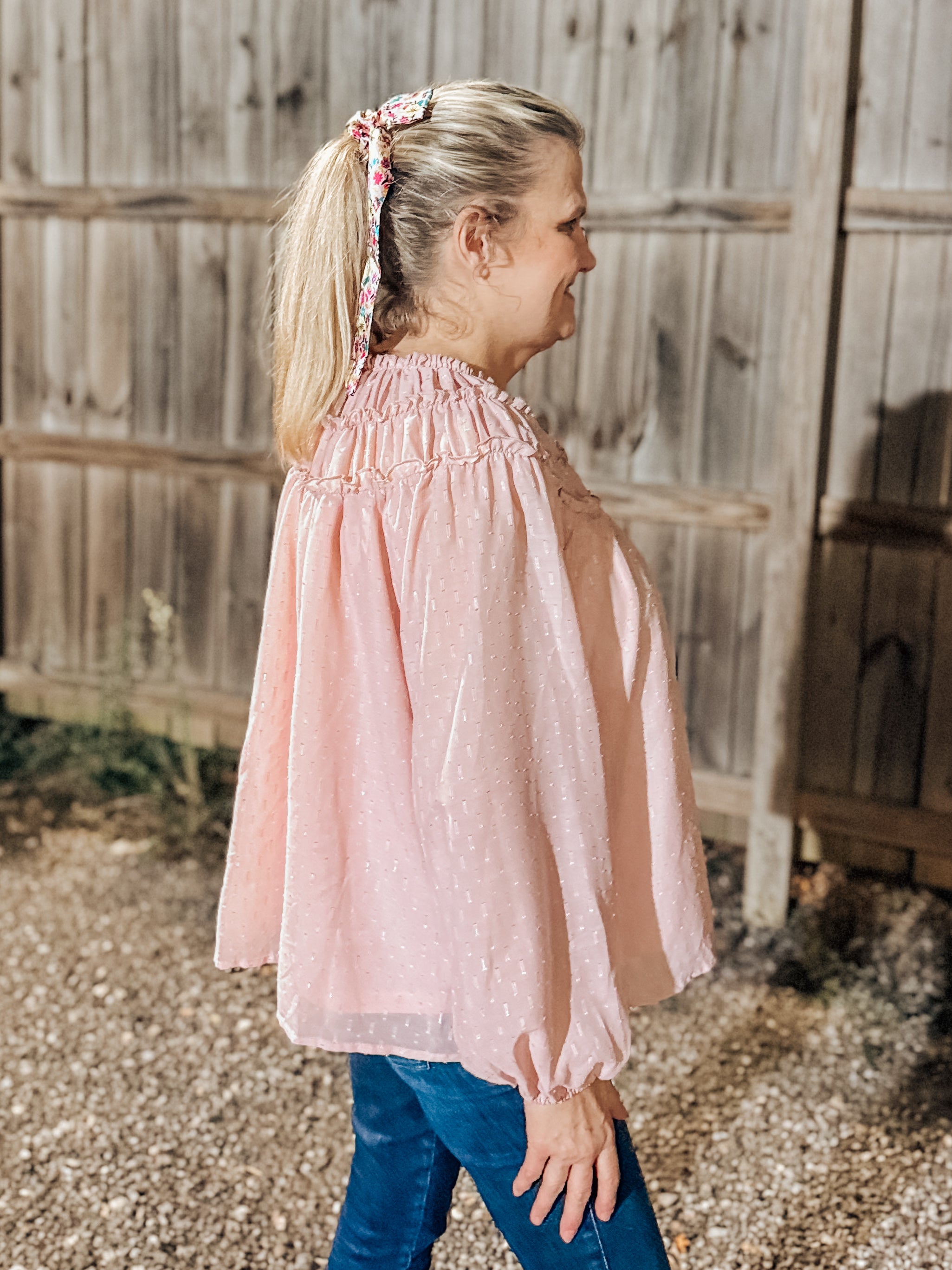 Mauve Ruched Neckline Top- SALE- SMALL AVAILABLE