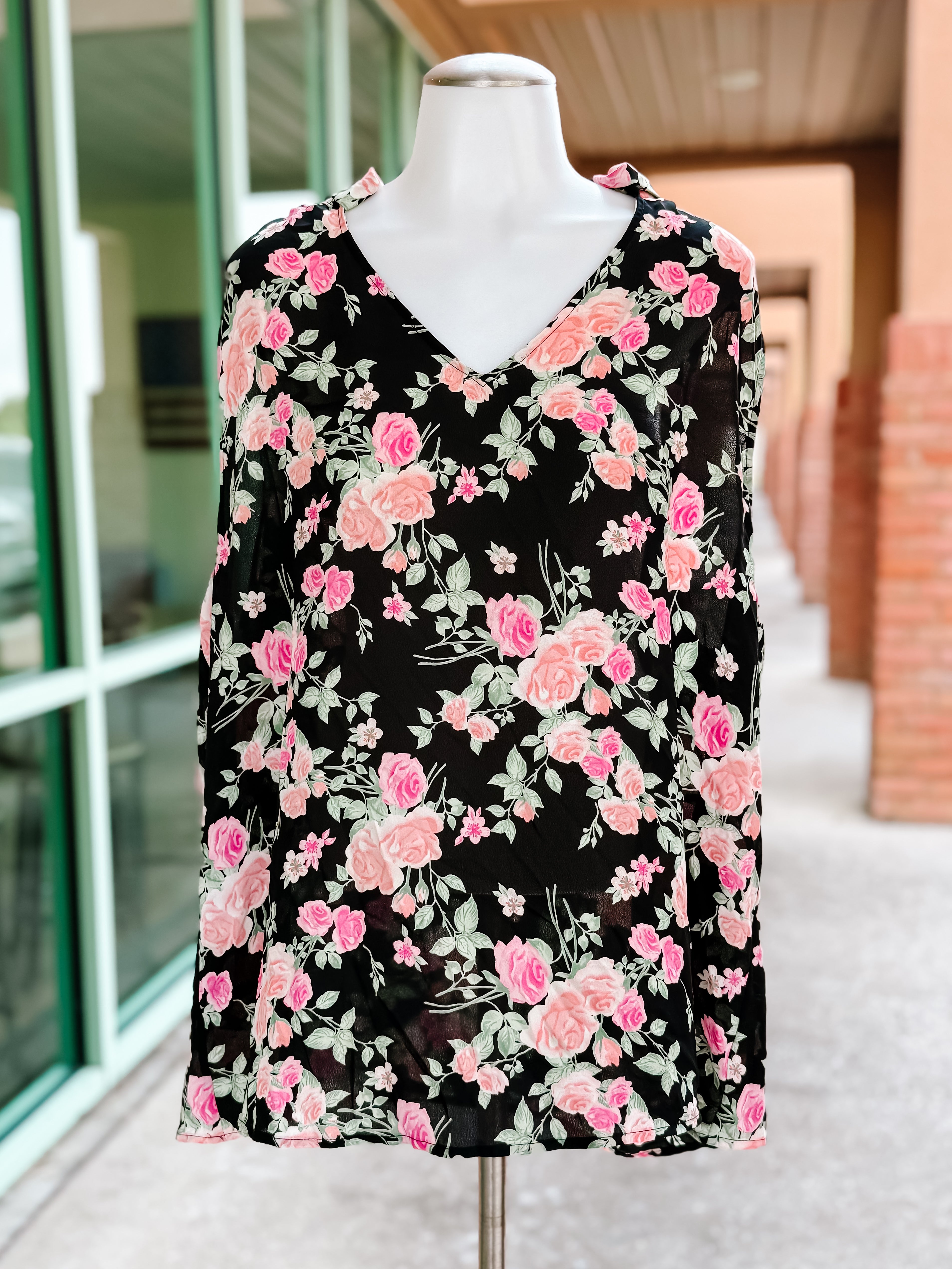 Black Floral Halter or Vneck Neck Top- PLUS- SALE- 2X AVAILABLE