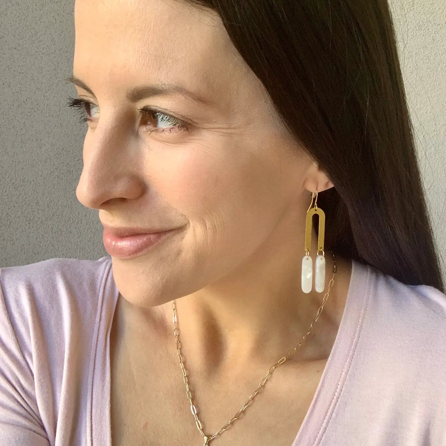 IVORY GOLD ARCH DANGLY HANDMADE BBB EARRINGS