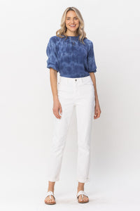 JUDY BLUE WHITE BOYFRIEND DOUBLE CUFF HIGH WAIST DENIM