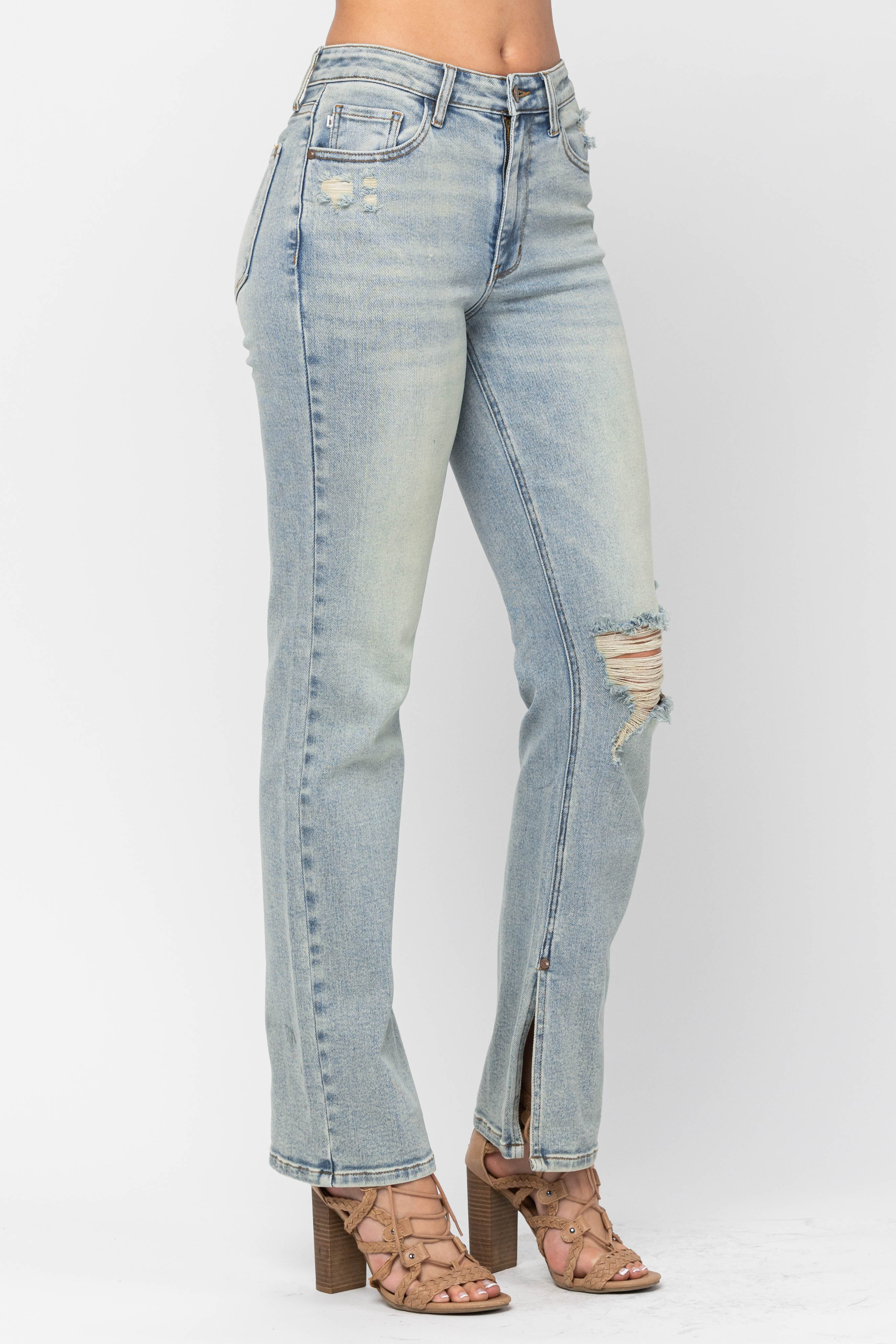 Judy Blue Distressed Lightwash Straight Leg High Waist Denim- SIZE 15 left.