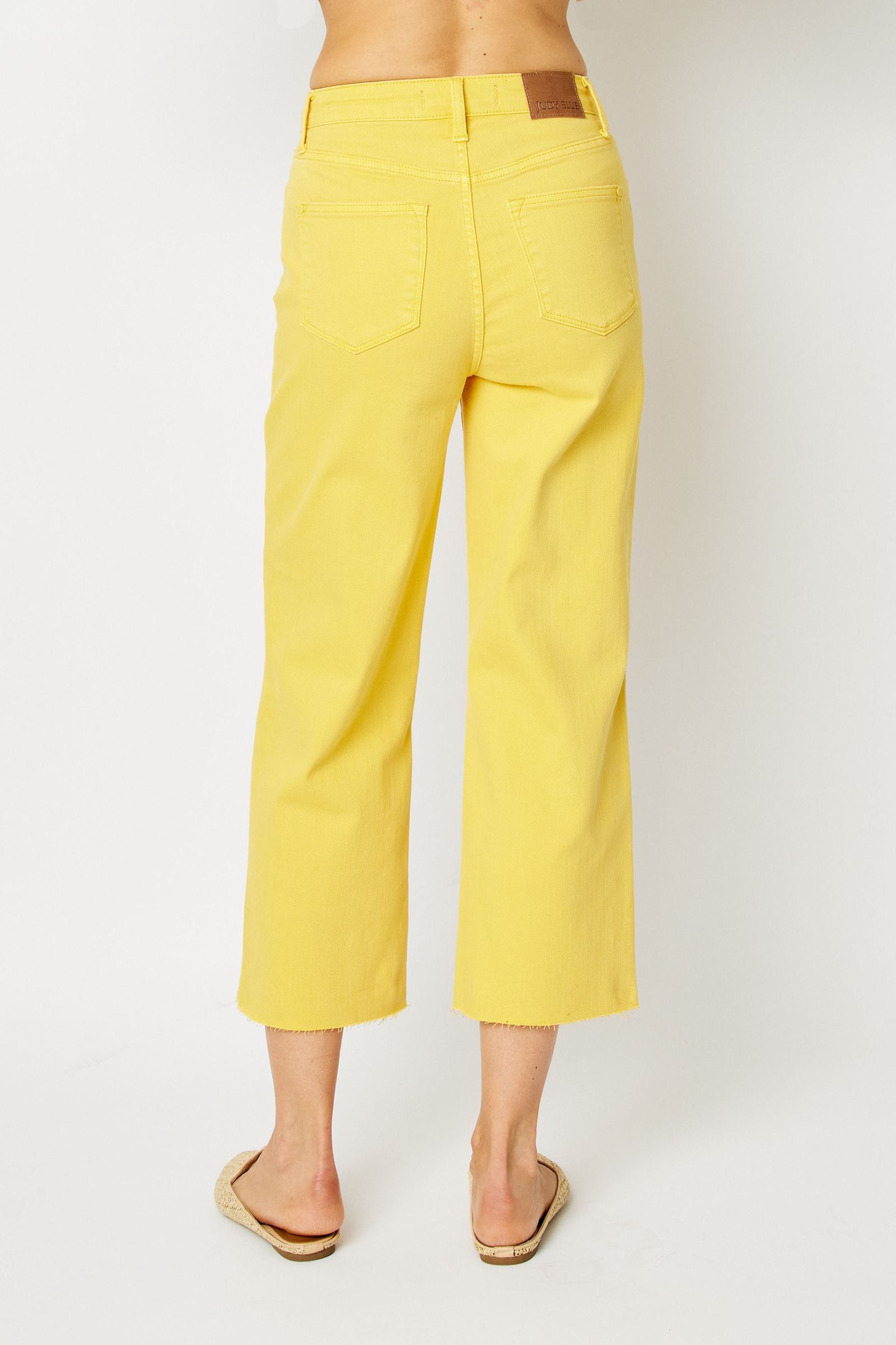 YELLOW HIGH WAIST GARMENT DYED BRAIDED WAISTBAND CROP WIDE LEG DENIM JUDY BLUE