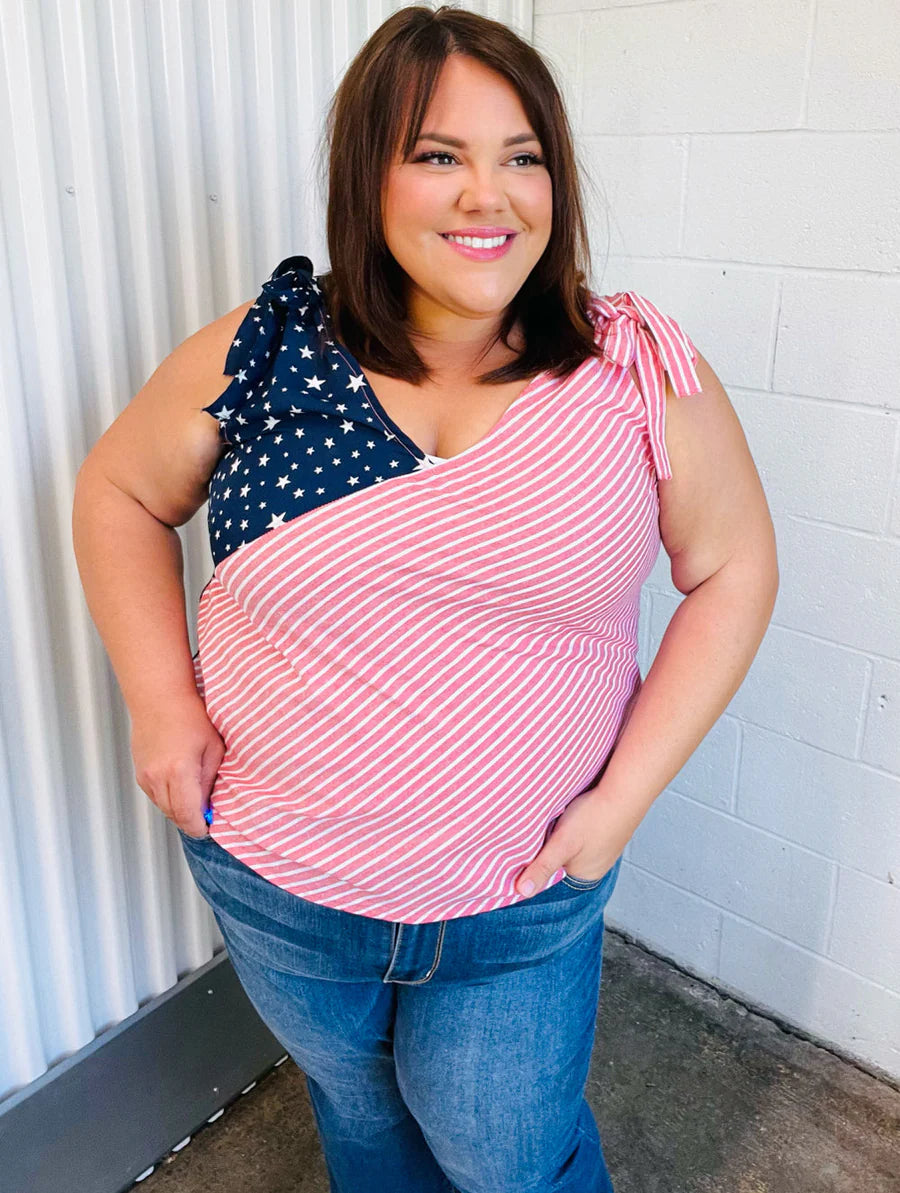 STARS STRIPES COLORBLOCK RIBBON TANK- PLUS- SALE