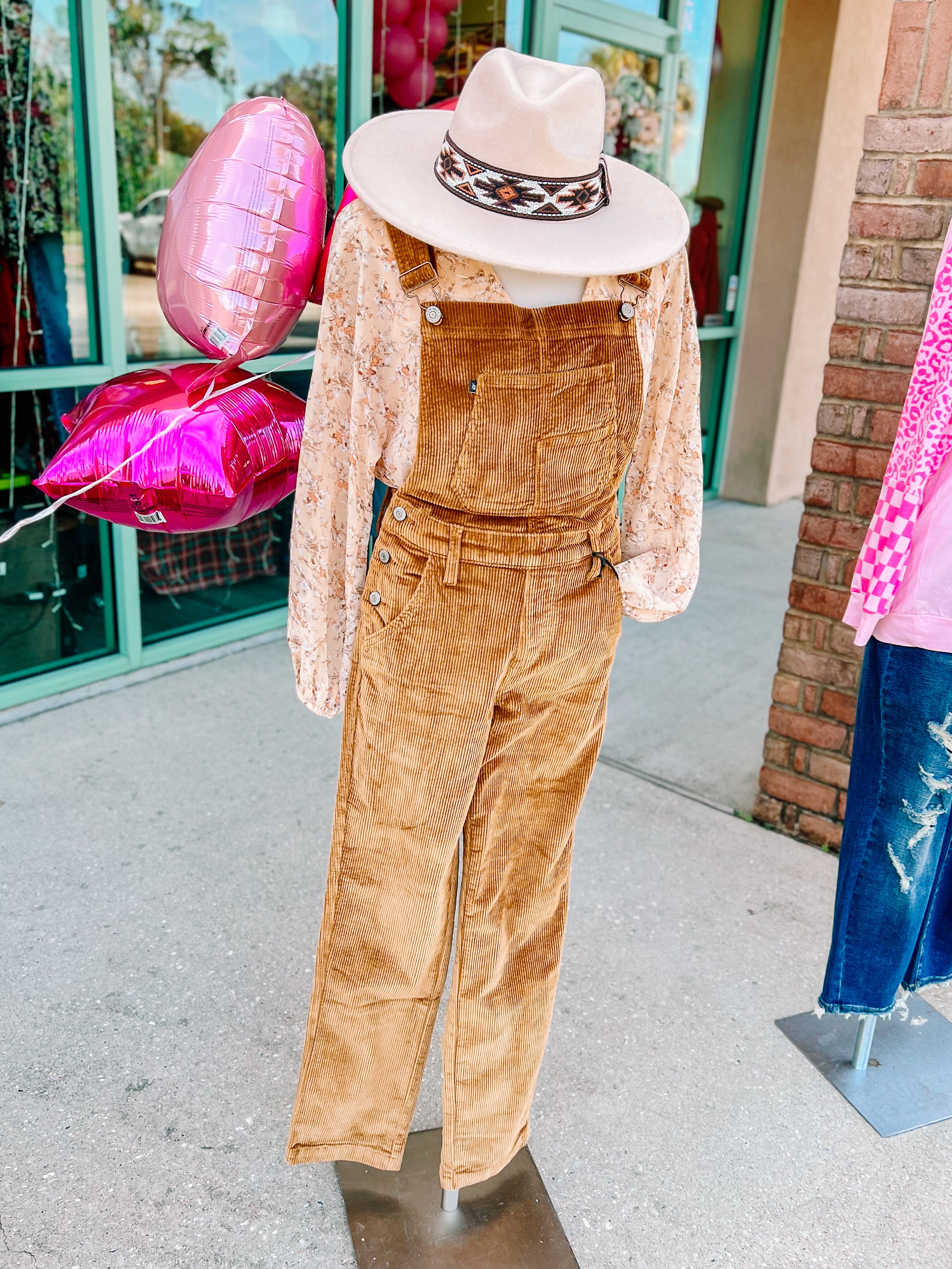 High Waist Camel Over Dyed Corduroy Overalls Straight Fit Judy Blue