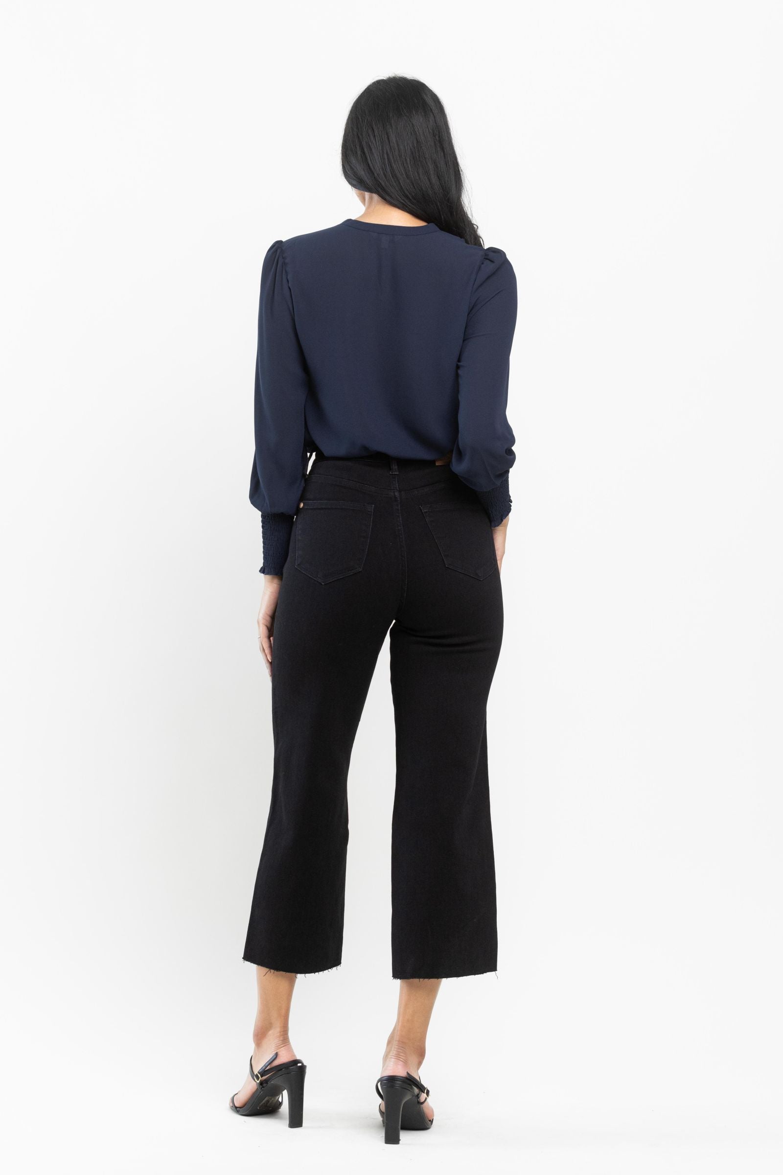 JUDY BLUE HIGH WAIST TUMMY CONTROL BLACK WIDE CROP LEG DENIM-PLUS