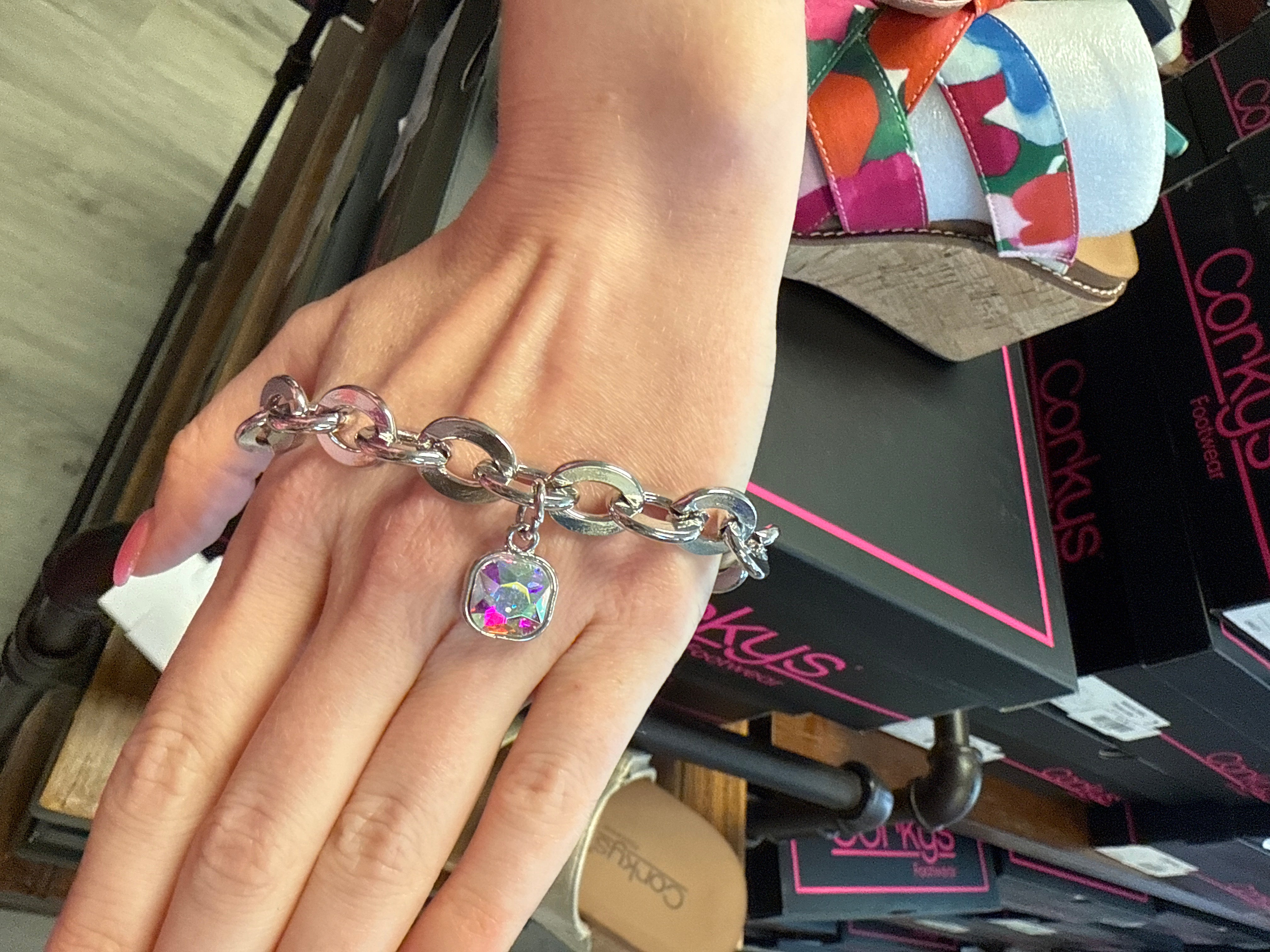 SILVER CHUNKY BRACELET CHAIN GEMSTONE- SALE- 1 LEFT