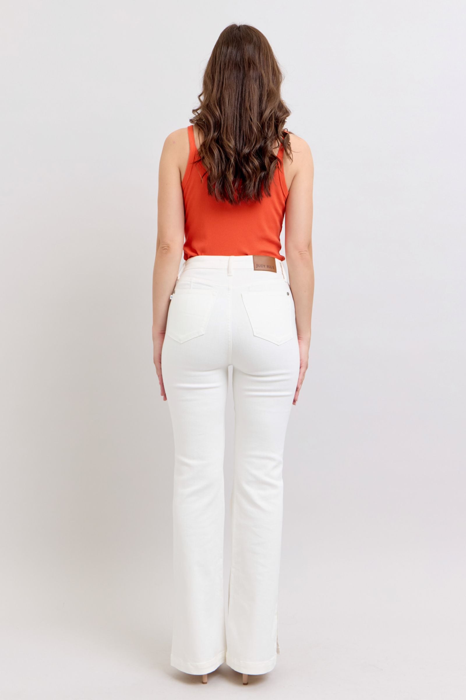 WHITE HIGH WAIST SIDE SLIT SLIM BOOT CUT JUDY BLUE DENIM-PLUS