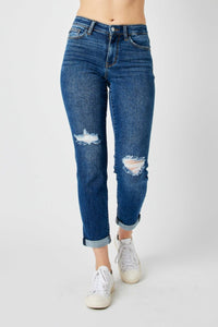 MID RISE DESTROYED SLIM MEDIUM WASH JUDY BLUE DENIM-PLUS