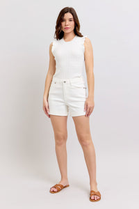WHITE DOUBLE ROLL CUFFED JUDY BLUE SHORTS-PLUS