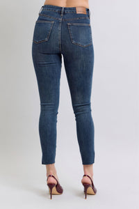 DARKWASH HIGH WAIST TUMMY CONTROL STEP HEM SKINNY JUDY BLUE DENIM-PLUS