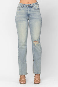 Judy Blue Distressed Lightwash Straight Leg High Waist Denim- SIZE 15 left.