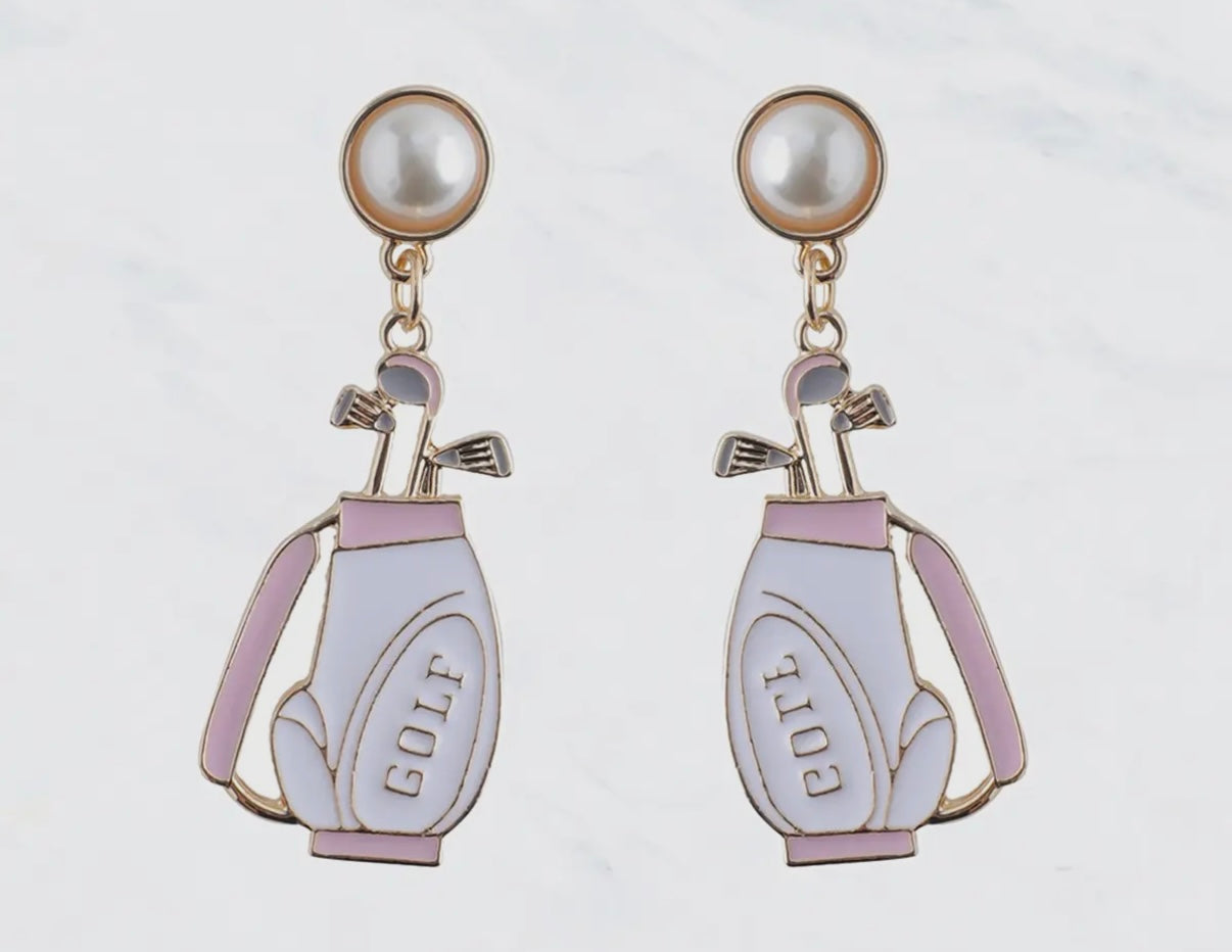 WHITE GOLF BAG PEARL STUD EARRINGS