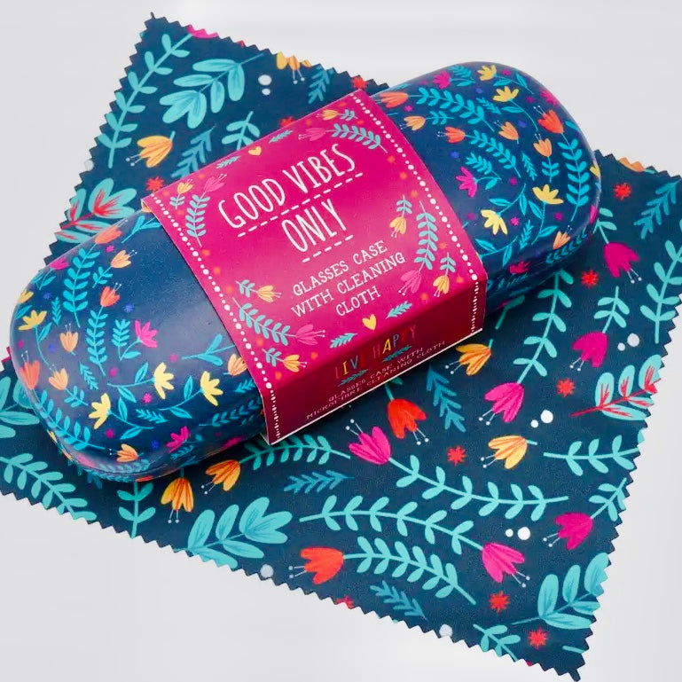 Good Vibes Only Glasses Case & Lens Cloth Cleaner