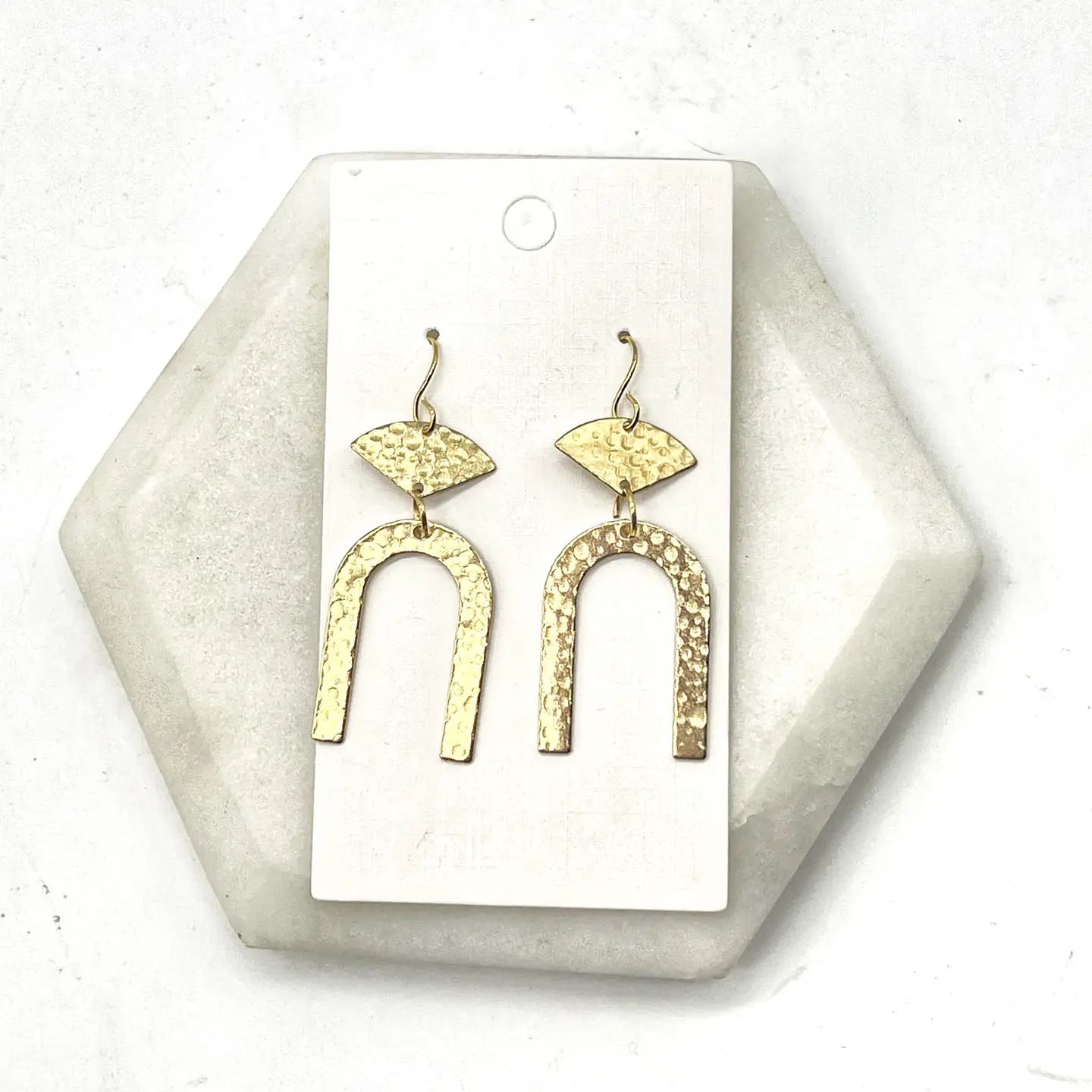 GOLD JOAN METAL BRASS UPSIDE DOWN U SHAPE MODERN STATEMENT HANDMADE BBB EARRINGS