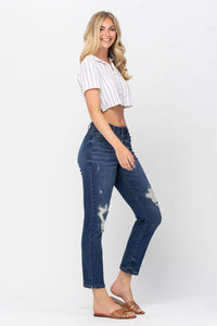 Darkwash High Waist Zig Zag Button Fly Destroyed Boyfriend Judy Blue Denim