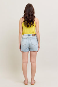 HIGH WAIST RIGID MAGIC LIGHT WASH DENIM SHORTS BY JUDY BLUE-PLUS