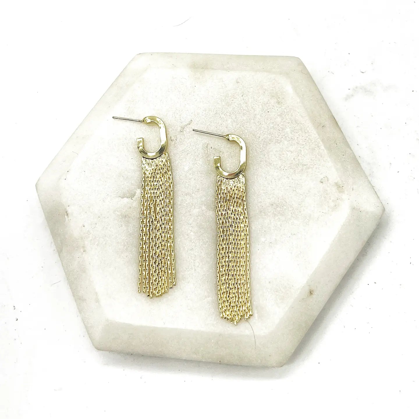GOLD FRINGE HOOP HUGGIE STATEMENT HANDMADE BBB EARRINGS