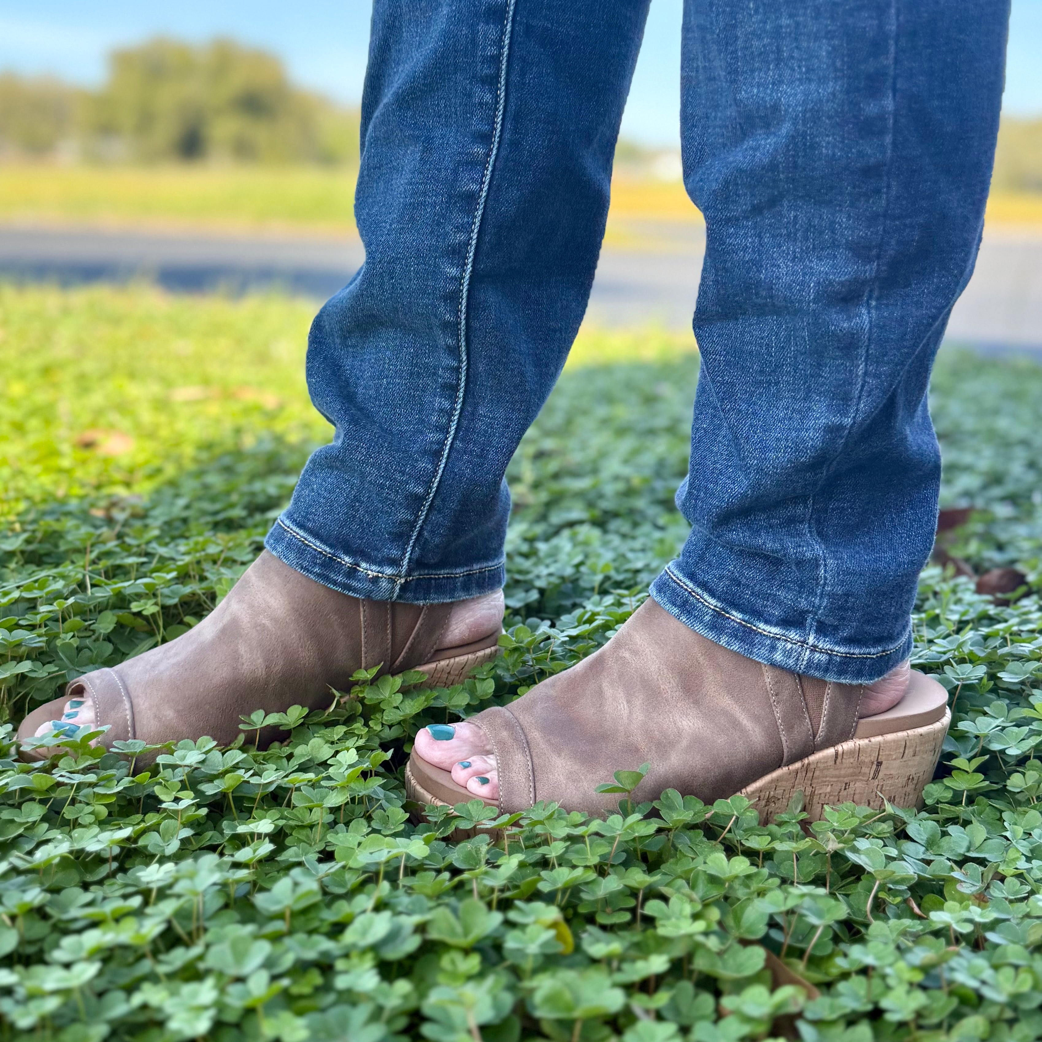 EASY NOW TAN OIL PU CORKYS SANDAL WEDGES