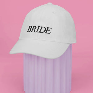 White BRIDE Black Embroidered Cotton Hat