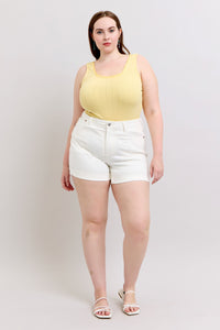 WHITE DOUBLE ROLL CUFFED JUDY BLUE SHORTS-PLUS