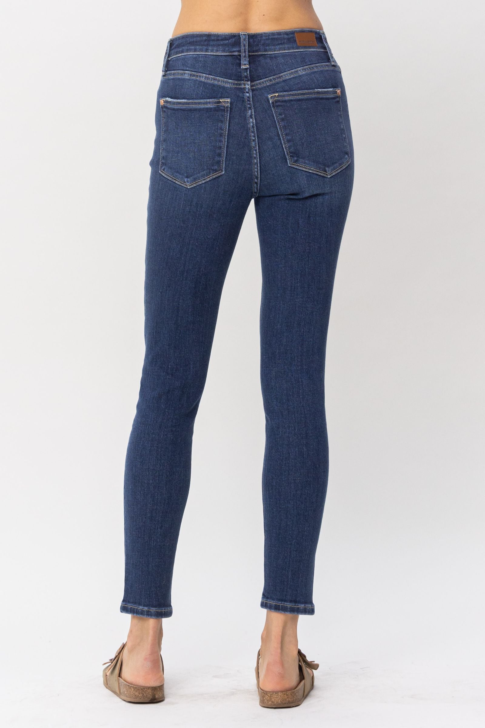 DARKWASH HIGH WAIST FRONT SEAM & SLIT SKINNY JUDY BLUE DENIM-PLUS