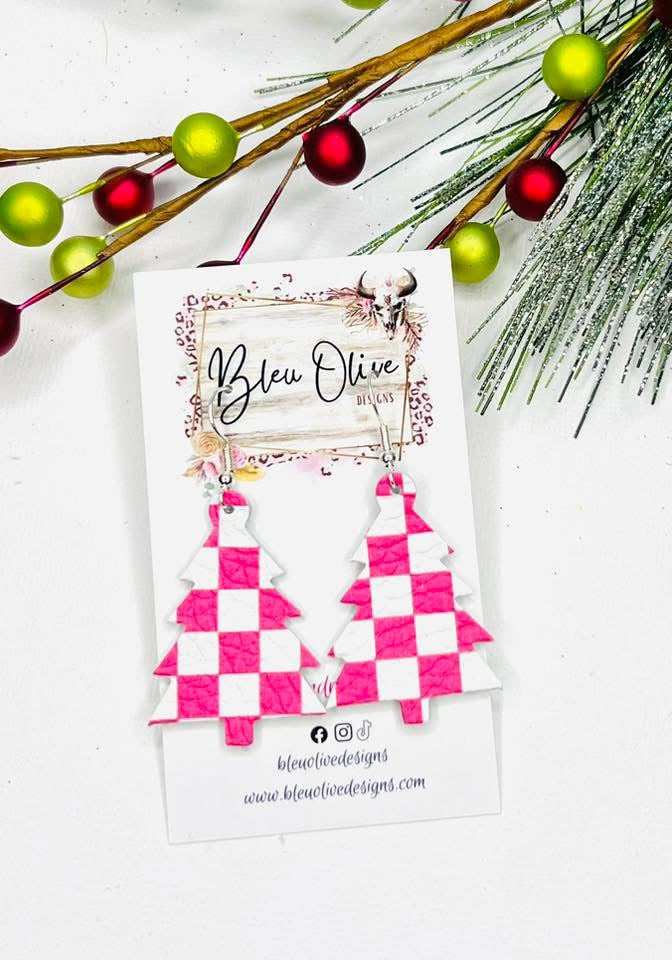 CHRISTMAS TREE CUTOUT LEATHER LIGHTWEIGHT HANDMADE EARRINGS BY B.O.D