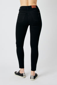 BLACK JUDY BLUE HIGH WAIST HEAVY DESTROYED RAW HEM SKINNY DENIM-PLUS