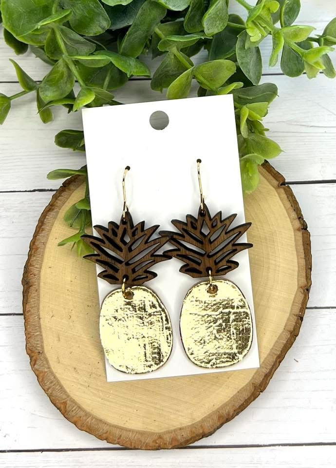 WOOD TOPPER FOR "CROWN" OF LEATHER PINEAPPLE HANDMADE EARRINGS BY B.O.D