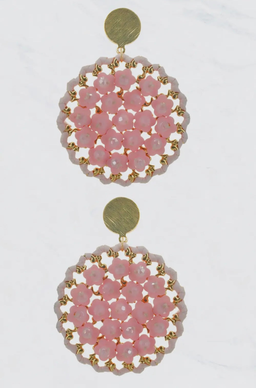 SEA-GLASS-BEADS METAL TOPPER STUD ROUND EARRINGS