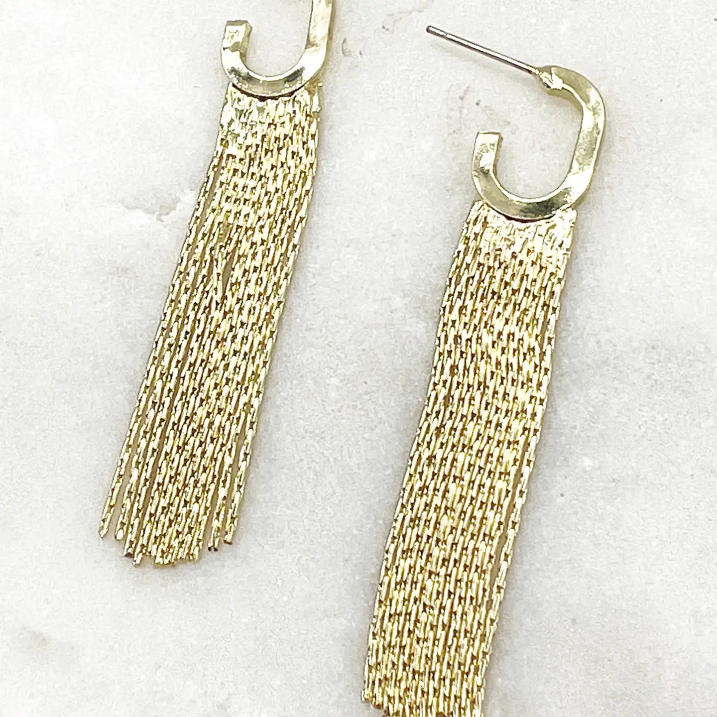 GOLD FRINGE HOOP HUGGIE STATEMENT HANDMADE BBB EARRINGS
