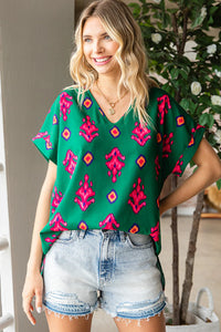 EMERALD GREEN WITH HOT PINK DESIGN TOP