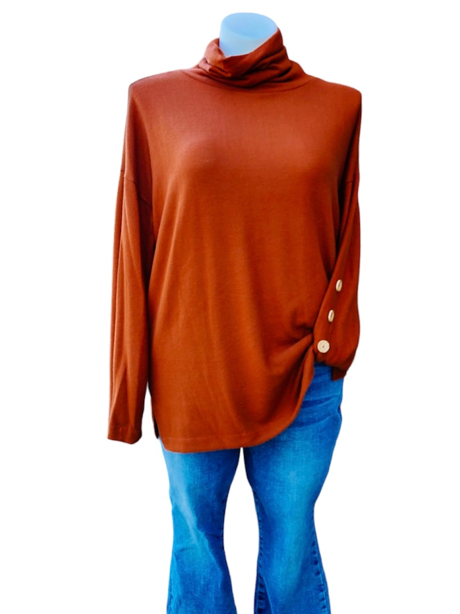 Rust Collared Buttoned Sweater -PLUS 2X AS IS, SLIGHT FADING ON NECKLINE