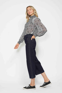 RINSE WASH HIGH WAIST SIDE SEAM BRAIDED DETAIL WIDE LEG CROPPED JUDY BLUE DENIM