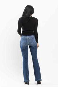 DARKWASH MID RISE HAND SAND DESTROYED BOOTCUT JUDY BLUE DENIM