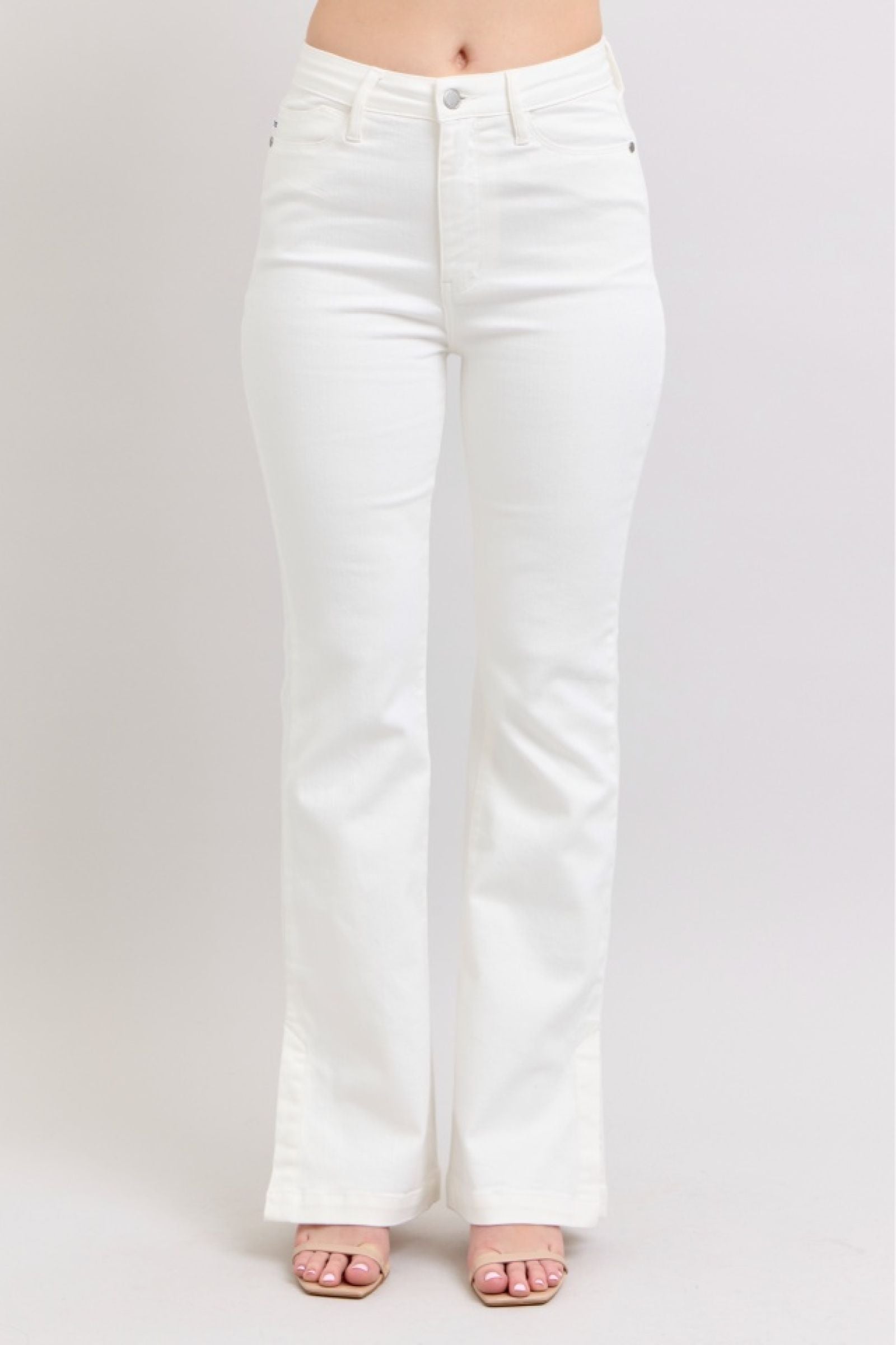 WHITE HIGH WAIST SIDE SLIT SLIM BOOT CUT JUDY BLUE DENIM-PLUS