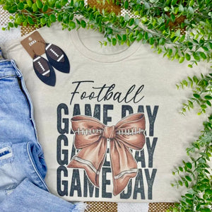 GAME DAY FOOTBALL BOW FRONT TAN TEE