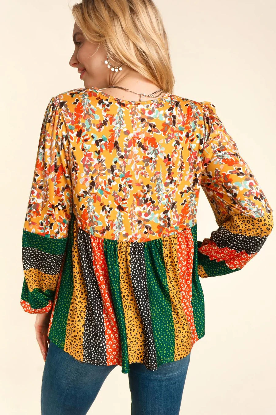 BUTTER SOFT MUSTARD RUST MULTI PRINTED TOP-PLUS