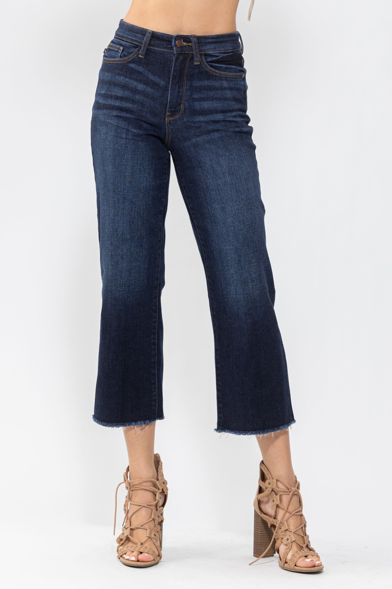 JUDY BLUE DARKWASH HIGH WAIST CROPPED WIDE LEG DENIM