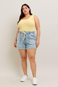 LIGHT WASH JOGGERS HIGH WAIST CUFFED DENIM SHORTS BY JUDY BLUE-PLUS