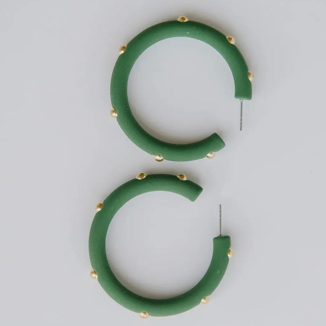 STUDDED CANDACE GREEN LARGE FOREST HOOP EARRINGS