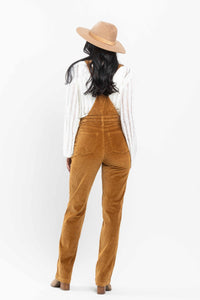 High Waist Camel Over Dyed Corduroy Overalls Straight Fit Judy Blue