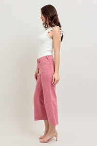 ROSE HIGH WAIST GARMENT DYED RAW HEM CROP WIDE LEG JUDY BLUE DENIM-PLUS