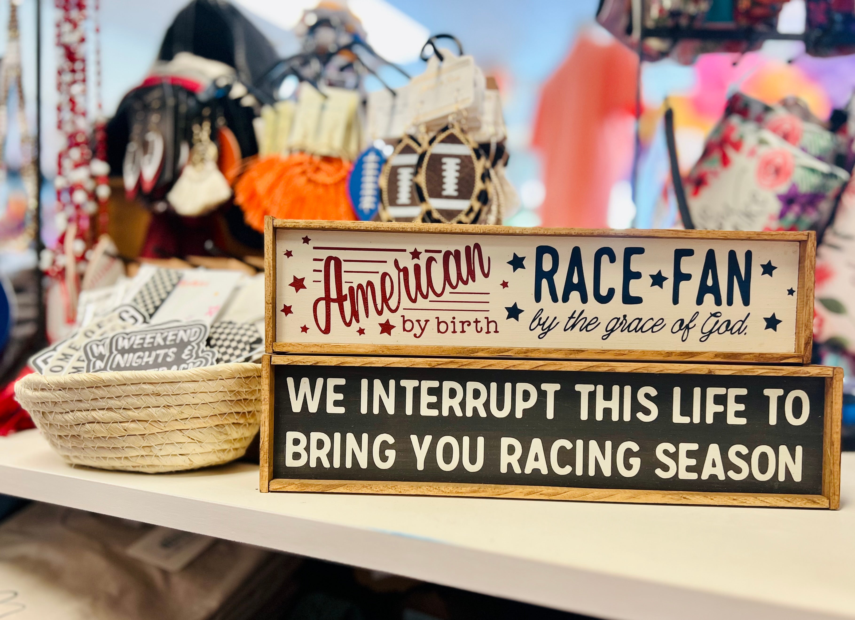 WE INTERRUPT THIS LIFE TO BRING YOU RACING SEASON WOODEN HANDMADE BLOCK DECOR- SALE