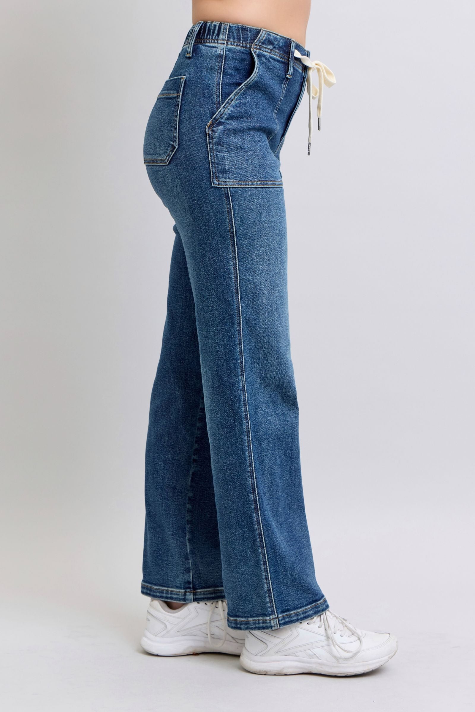 JOGGER STYLE DRAWSTRING WIDE LEG MEDIUM WASH HIGH WAIST JUDY BLUE DENIM